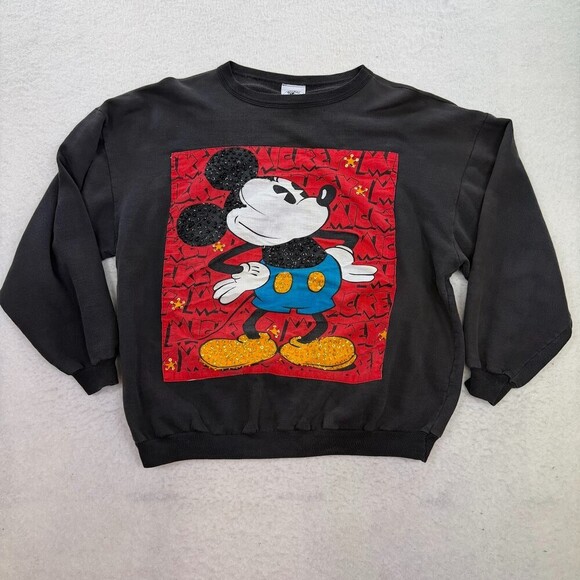 Disney Other - Vtg Mickey Mouse Walt Disney JG Hook Sequins Crewneck Sweatshirt Size M USA Made